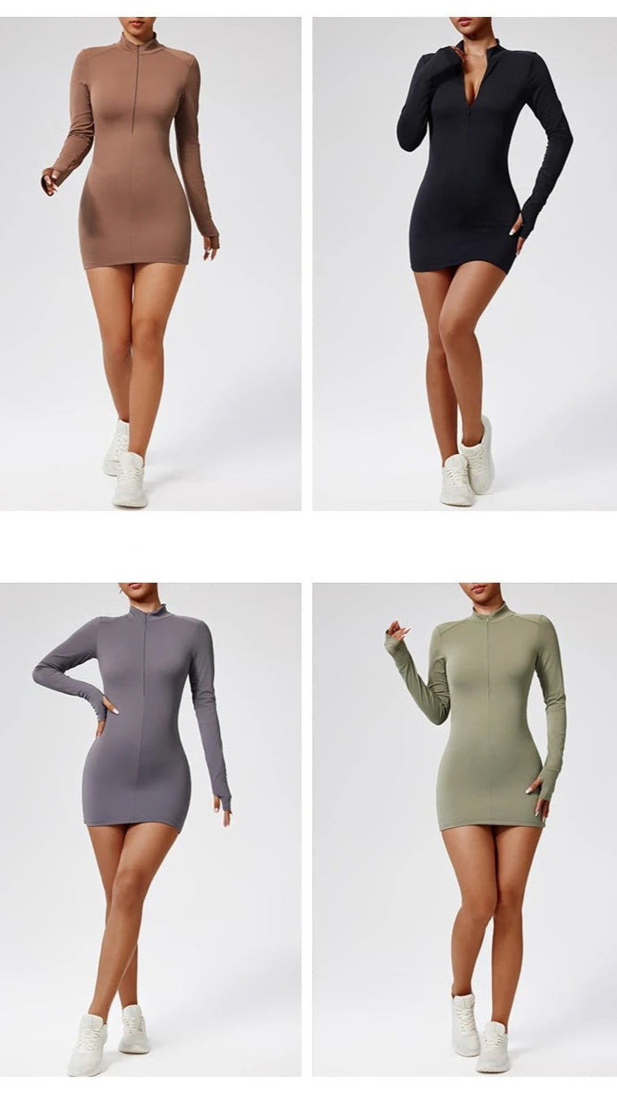 Fermuarlı Uzun Kollu Bodysuit - Fitness