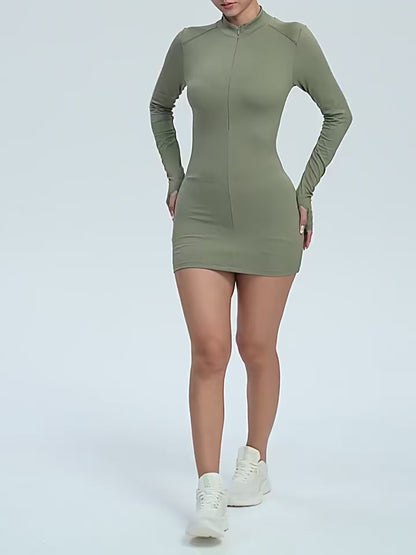 Fermuarlı Uzun Kollu Bodysuit - Fitness